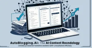 An image showcasing the user interface of Autoblogging ai, an AI-powered content creation platform. The image highlights the platform's efficiency and productivity benefits for content creators.