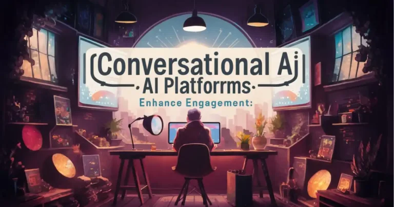 An eye-catching poster with the title “Conversational AI Platforms: Boosting Engagement” in a beautiful, modern font.